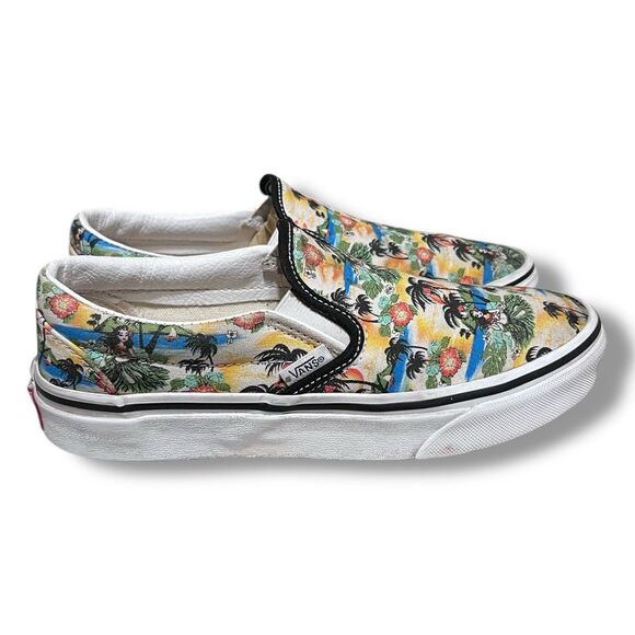 Vans Classic Slip-On Aloha Hawaiian Black True White Sneaker Women's Size 7 - Picture 2 of 11